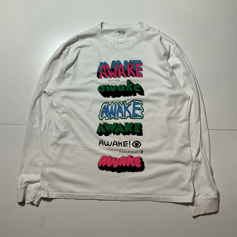 Awake NY New York Graphic Logo White Long Sleeve Crewneck T-Shirt